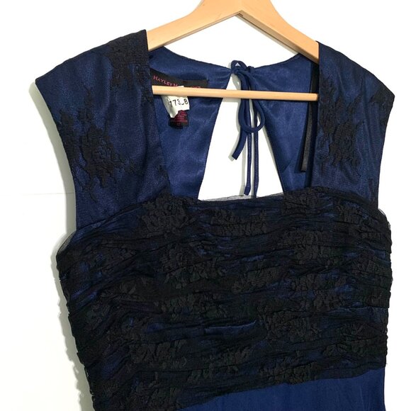 Hayley Matthews Navy Blue Lace & Chiffon Sleeveless Dress Size 12 Elegant Midi - Picture 3 of 10